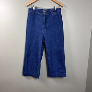 Apiece Apart Merida Denim Jean Pants size 8 Wide Leg Crop Blue Culotte HEMMED